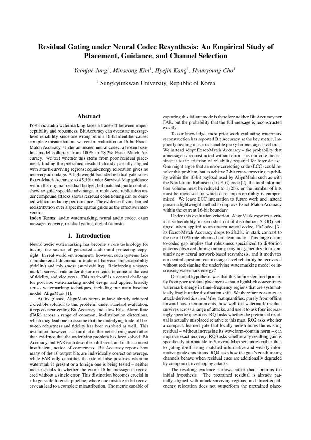 Residual Gating under Neural Codec Resynthesis 논문 첫 페이지